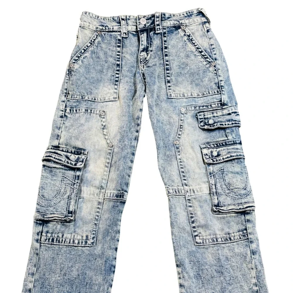 True Religion Ricki Relaxed Straight Carpenter Cargo Blue Denim Jeans 27 (4) - Picture 3 of 12